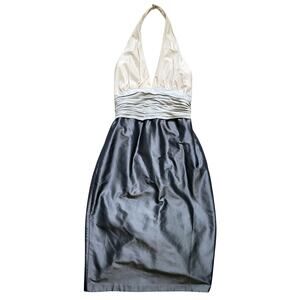 Vintage Y2K Kay Unger Sz 8 Dress Silk Midi Halter Gray Colorblock Formal Satin